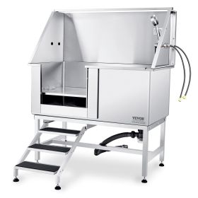 VEVOR 50" Pet Dog Bathing Station w/Stairs, Professional Stainless Steel Dog Grooming Tub w/ Soap Box, Faucet,Rich Accessory, Dog Bathtub for Lar