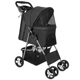 4 Wheels Pet Stroller Foldable Carrier Jogger with Storage (Option: black)