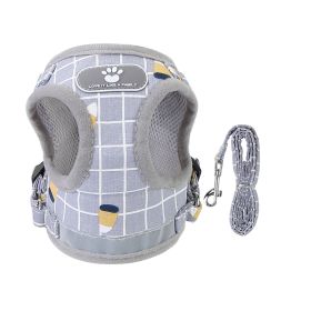 Mesh Dog Harness and Leash Set Reflective Adjustable Vest (Option: greycheckered_l)