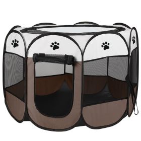Portable Foldable Pet Tent Exercise Pen for Indoor Outdoor Use (Option: l_coffee)