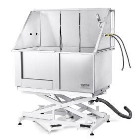 VEVOR 50" Pet Dog Bathing Station Electric Height Adjustment, Professional Stainless Steel Dog Grooming Tub w/ Soap Box, Faucet,Rich Accessory (With Stairs or Ramp: No, size: 50 inch)