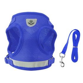 Mesh Dog Harness and Leash Set Reflective Adjustable Vest (Option: blue_xl)